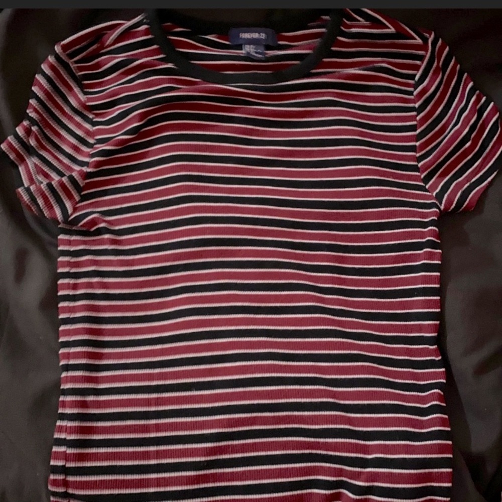 Red, Black, and White stripped t-shirt